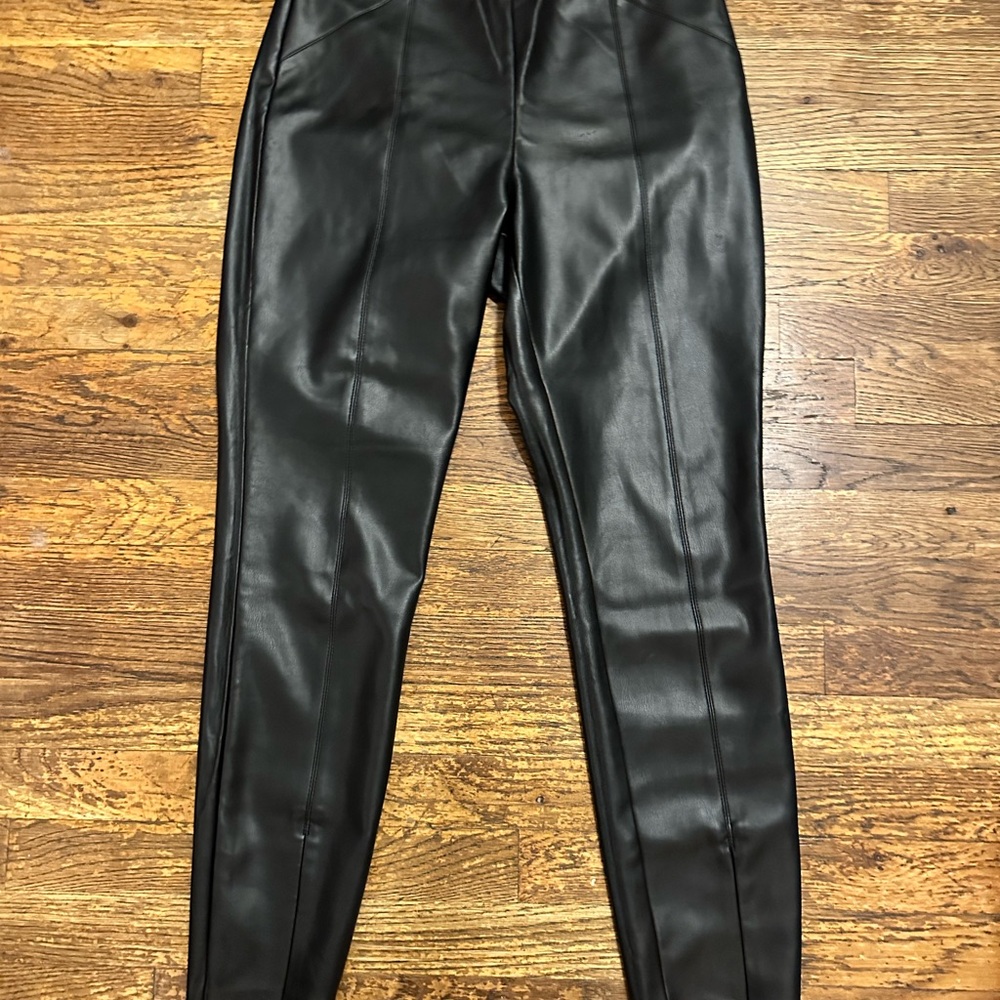Zara Womens Black Faux Leather Pants, Size Large